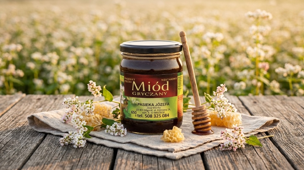 miód gryczany na stole