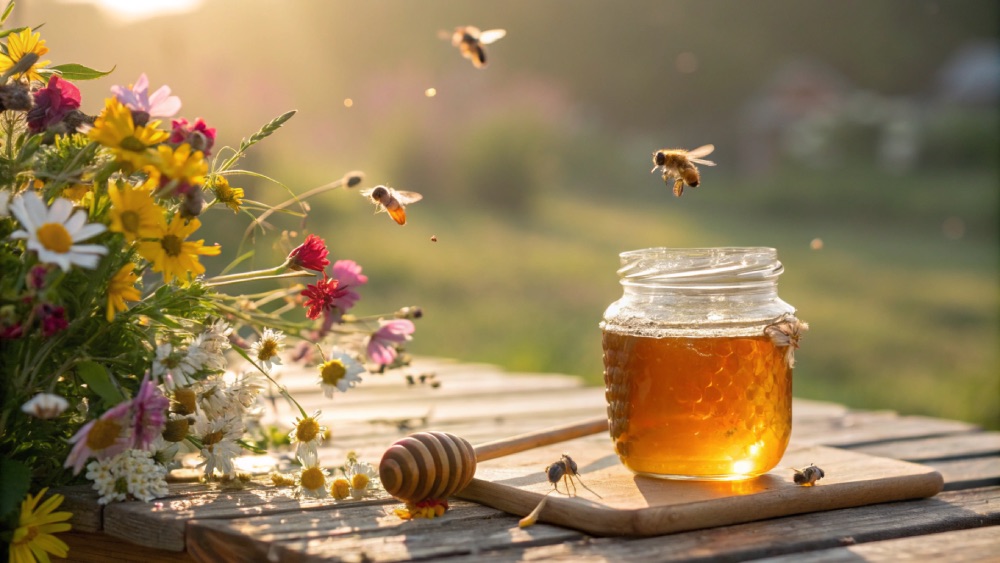 miód wielokwiatowy i pszczoły