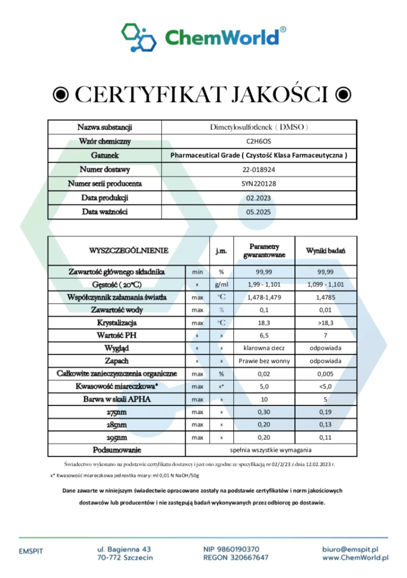Certyfikat DMSO