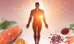 schemat człowieka który otrzymuje energię, którą mu daje astaksantyna