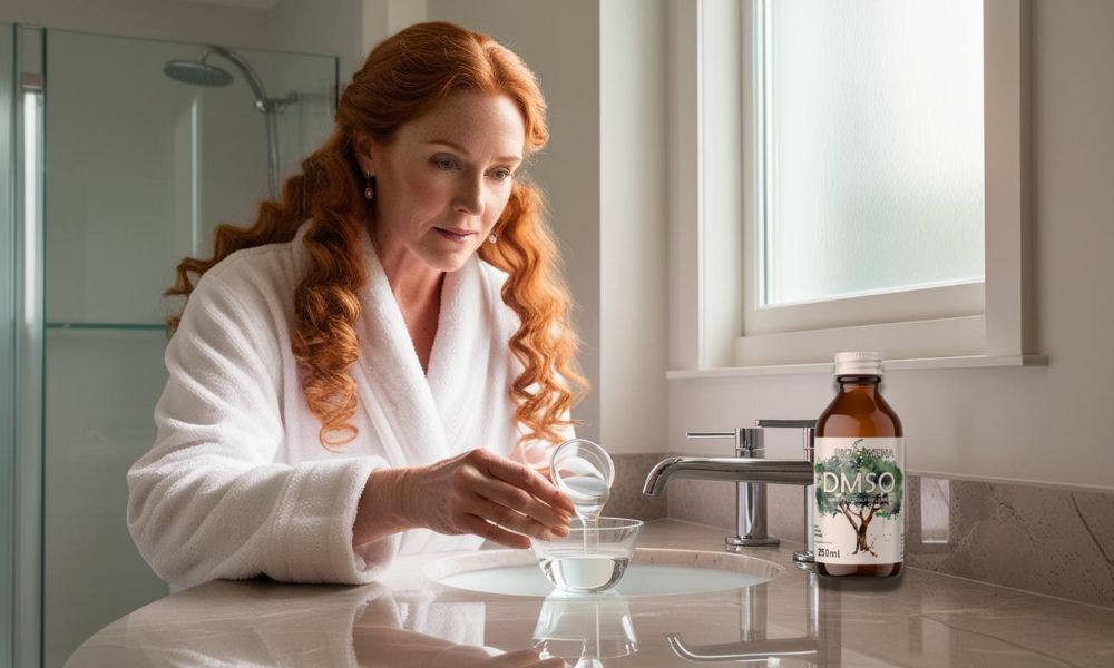 Kobieta stosuje DMSO, zdjęcie do artykułu DMSO jak stosować