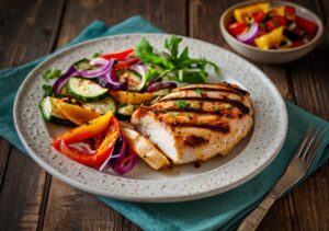 grillowana pierś z kurczaka i pieczone warzywa