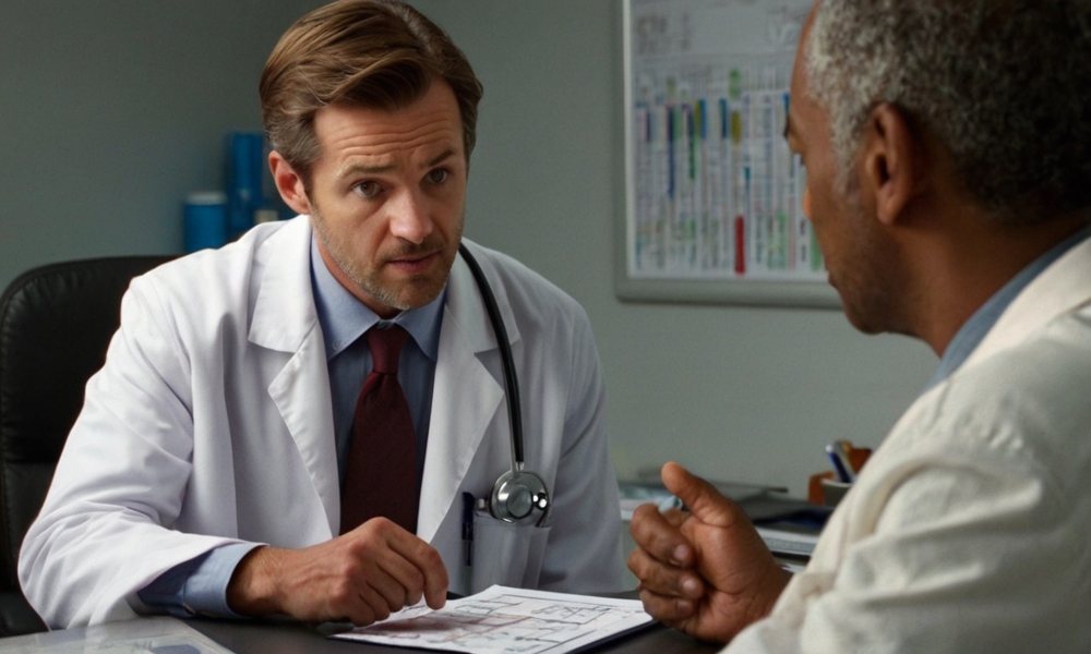 Lekarz konsultujący pacjenta o skutkach ubocznych NAC