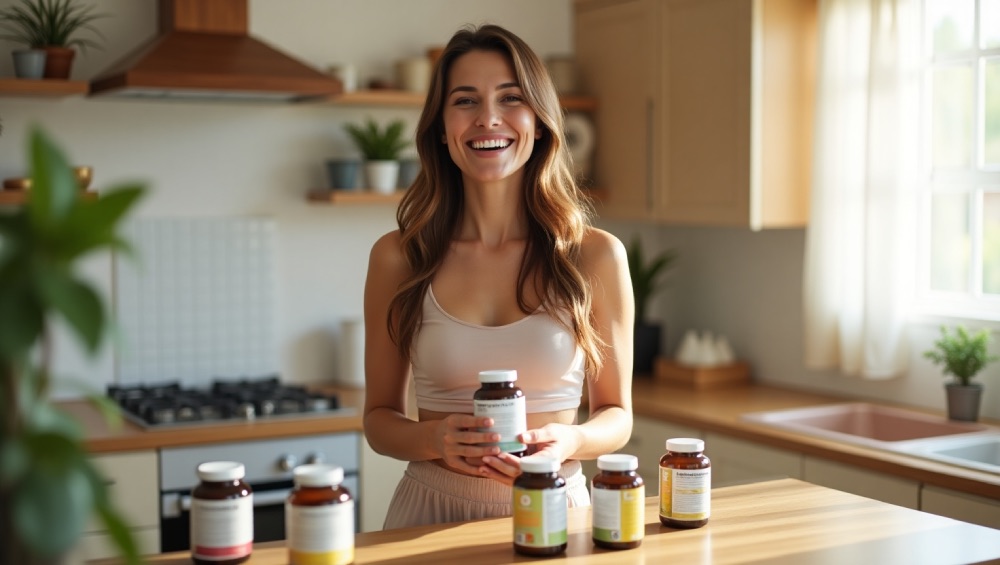 Kobieta w kuchni i suplementy