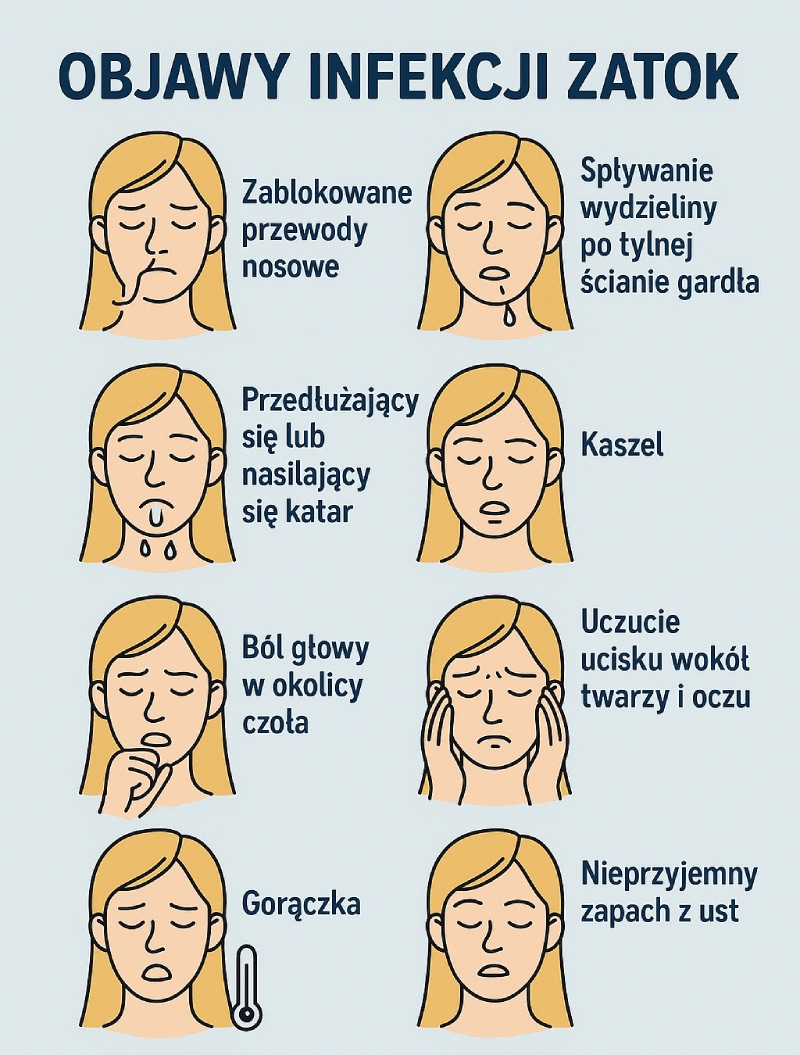 Objawy infekcji zatok - infografika