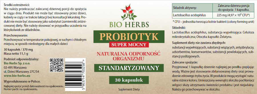 Etykieta Probiotyk Super Mocny od Bio-Herbs