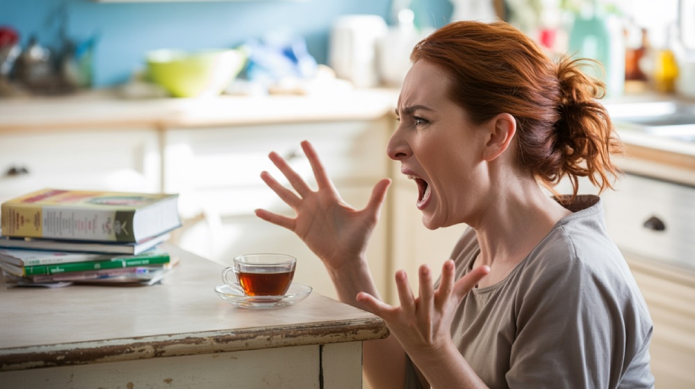 kobieta krzyczy, menopauza - zmiany nastroju