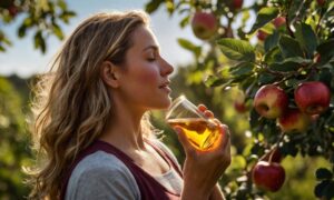 Kobieta trzymająca ocet jabłkowy