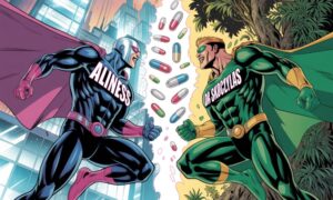 Dwóch superbohaterów - grafika wiodąca dla artykułu Aliness vs Skoczylas - porównanie suplementów diety - które lepsze