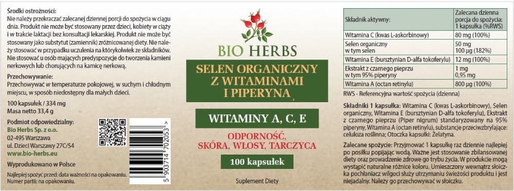 Skład selen organiczny od bio-herbs