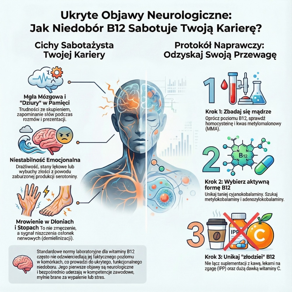 Infografika jak niedobór witaminy B12 niszczy karierę