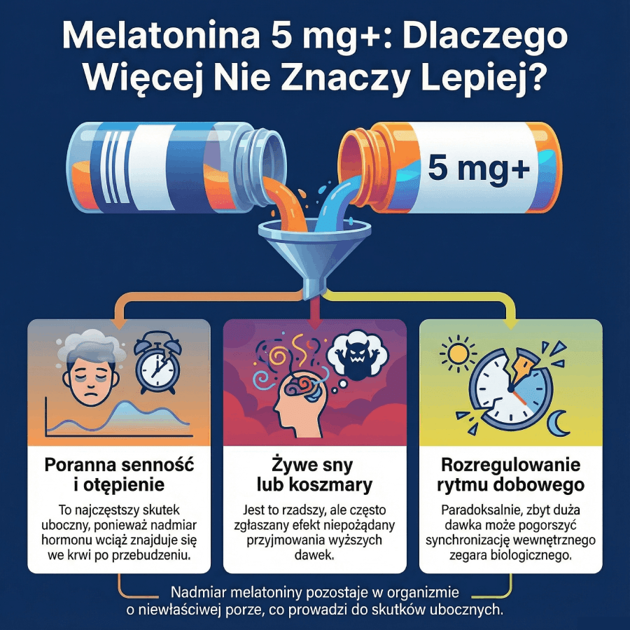dlaczego wyższa dawka melatoniny może być szkodliwa - infografika