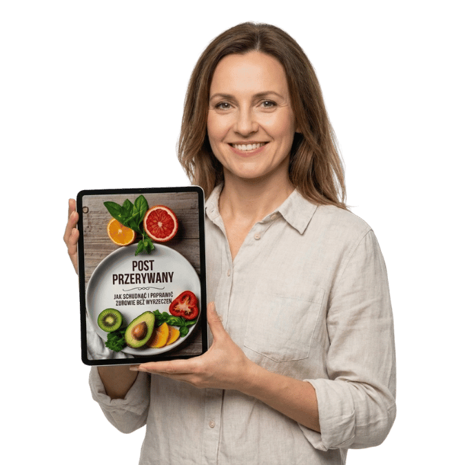 Kobieta prezentuje eBook Post przerywany