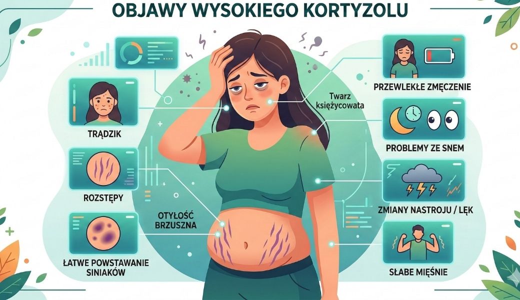 objawy wysokiego kortyzolu - infografika