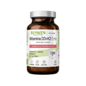 Witamina D3 + K2 Forte Biowen 60 kapsułek - 12 000 IU D3, 200 µg K2 MK-7, olej MCT, witamina E
